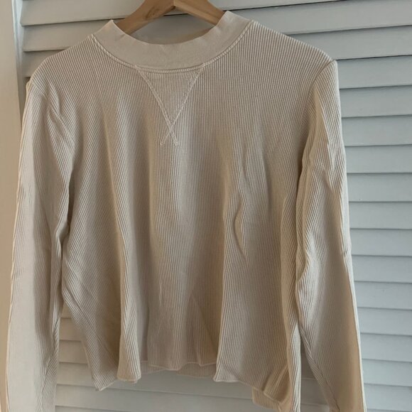 COPY - Mate Women's Cream Mockneck Waffle Knit Thermal Top Organic Cotton - Picture 2 of 5